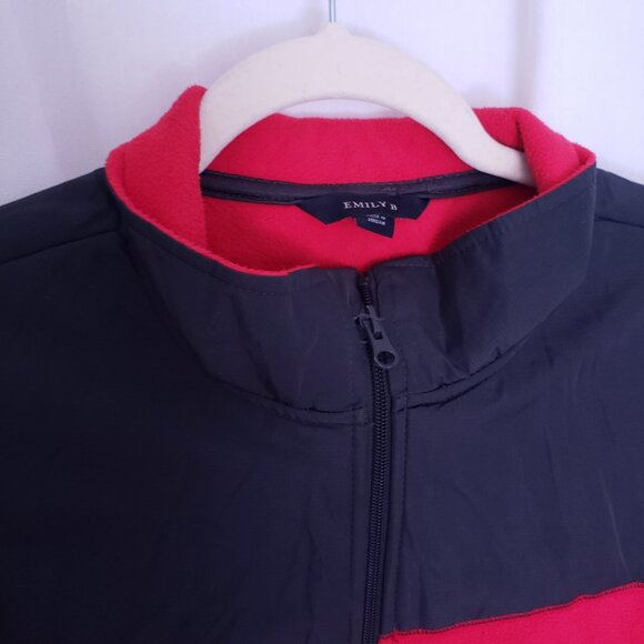 Woman Emily B Red with Navy Blue Full Zipper Turtle Neck with Pockets Size XL - Picture 2 of 14